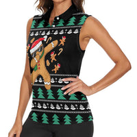 Funny Dabbing Gingerbread Holiday Party Jumper Women Sleeveless Polo Shirt Xmas Holiday Patterns - Wonder Print Shop