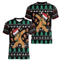 Funny Dabbing Gingerbread Holiday Party Jumper Women V-Neck T-Shirt Xmas Holiday Patterns - Wonder Print Shop