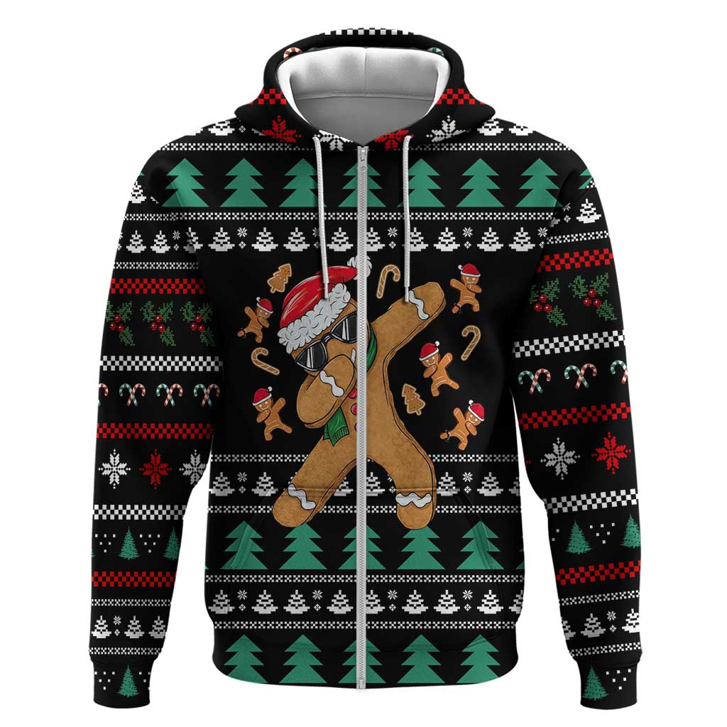 Funny Dabbing Gingerbread Holiday Party Jumper Zip Hoodie Xmas Holiday Patterns - Wonder Print Shop