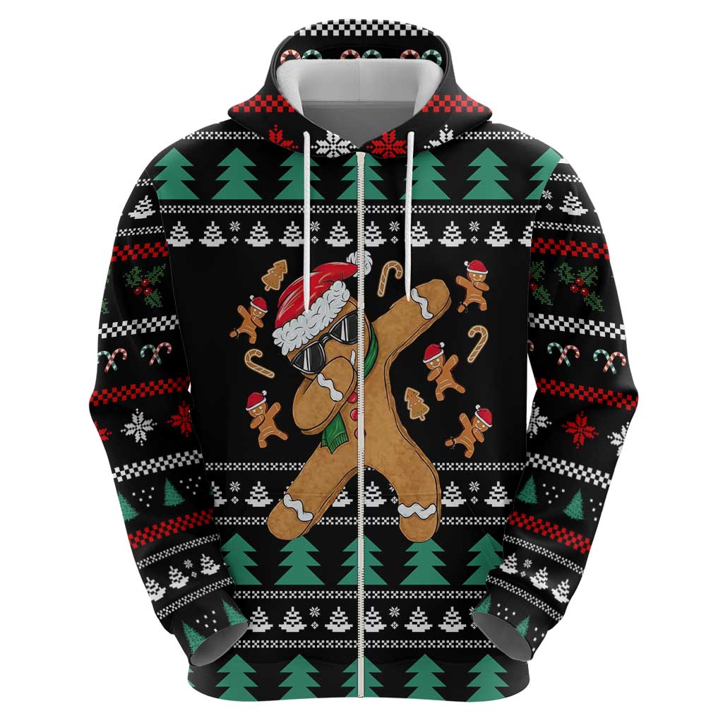 Funny Dabbing Gingerbread Holiday Party Jumper Zip Hoodie Xmas Holiday Patterns - Wonder Print Shop