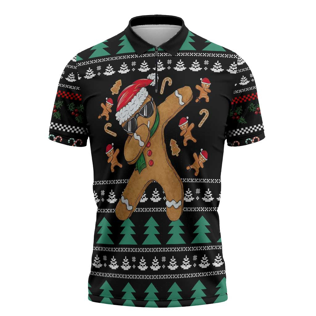 Funny Dabbing Gingerbread Holiday Party Jumper Zipper Polo Shirt Xmas Holiday Patterns - Wonder Print Shop