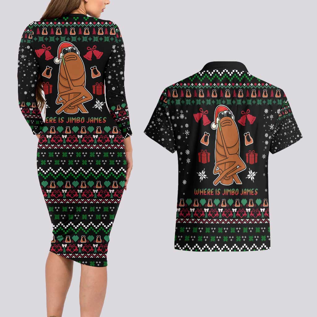 Where Is Jimbo James Marcus The Worm Couples Matching Long Sleeve Bodycon Dress and Hawaiian Shirt Xmas Holiday Patterns - Wonder Print Shop