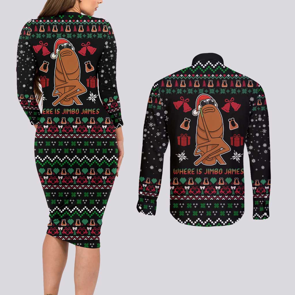 Where Is Jimbo James Marcus The Worm Couples Matching Long Sleeve Bodycon Dress and Long Sleeve Button Shirt Xmas Holiday Patterns - Wonder Print Shop