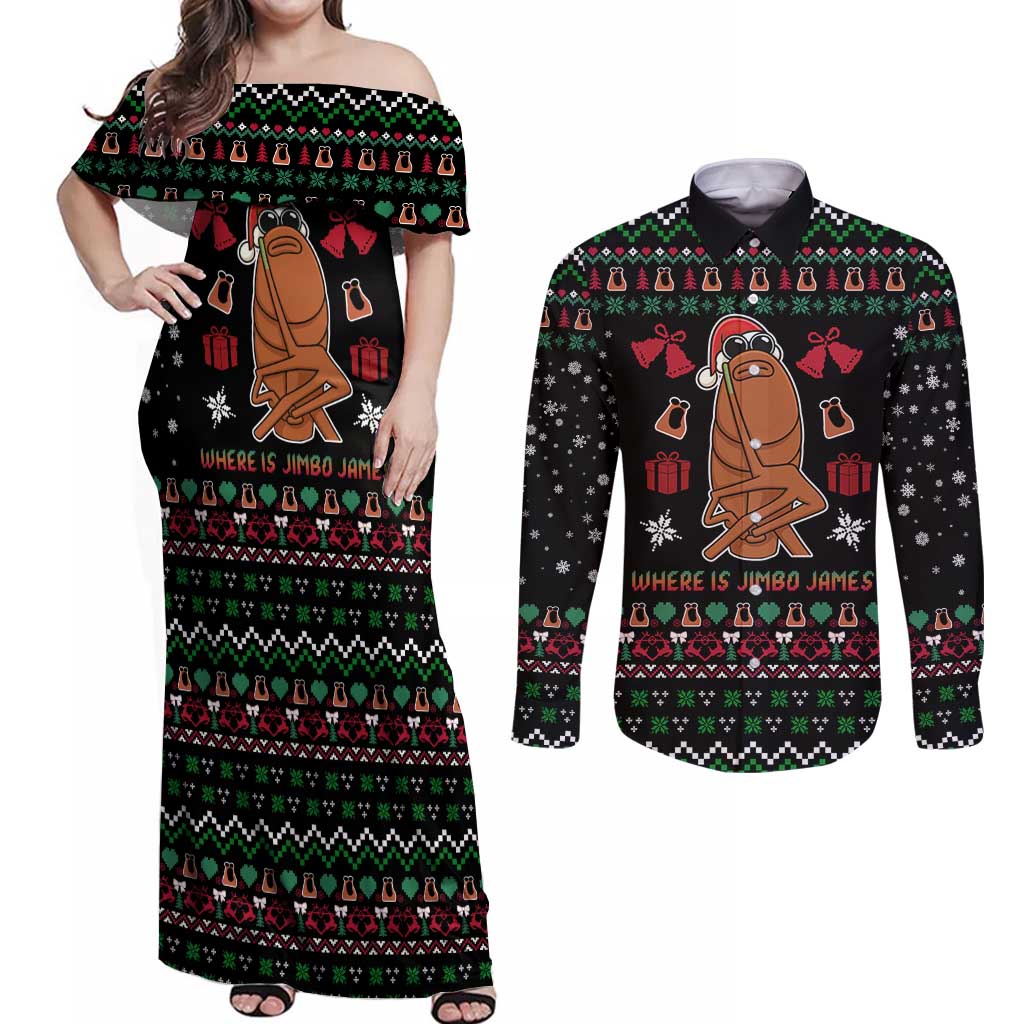 Where Is Jimbo James Marcus The Worm Couples Matching Off Shoulder Maxi Dress and Long Sleeve Button Shirt Xmas Holiday Patterns - Wonder Print Shop