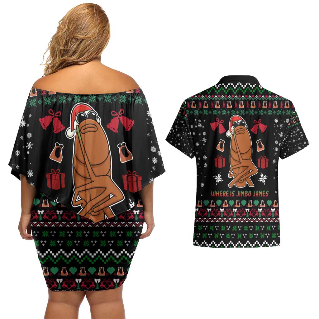 Where Is Jimbo James Marcus The Worm Couples Matching Off Shoulder Short Dress and Hawaiian Shirt Xmas Holiday Patterns - Wonder Print Shop