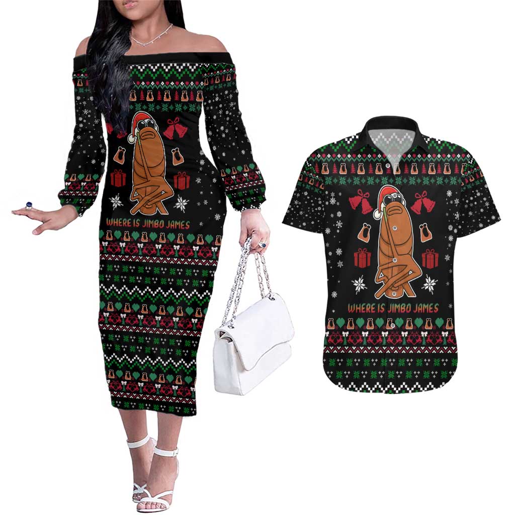 Where Is Jimbo James Marcus The Worm Couples Matching Off The Shoulder Long Sleeve Dress and Hawaiian Shirt Xmas Holiday Patterns - Wonder Print Shop