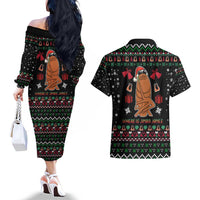 Where Is Jimbo James Marcus The Worm Couples Matching Off The Shoulder Long Sleeve Dress and Hawaiian Shirt Xmas Holiday Patterns - Wonder Print Shop