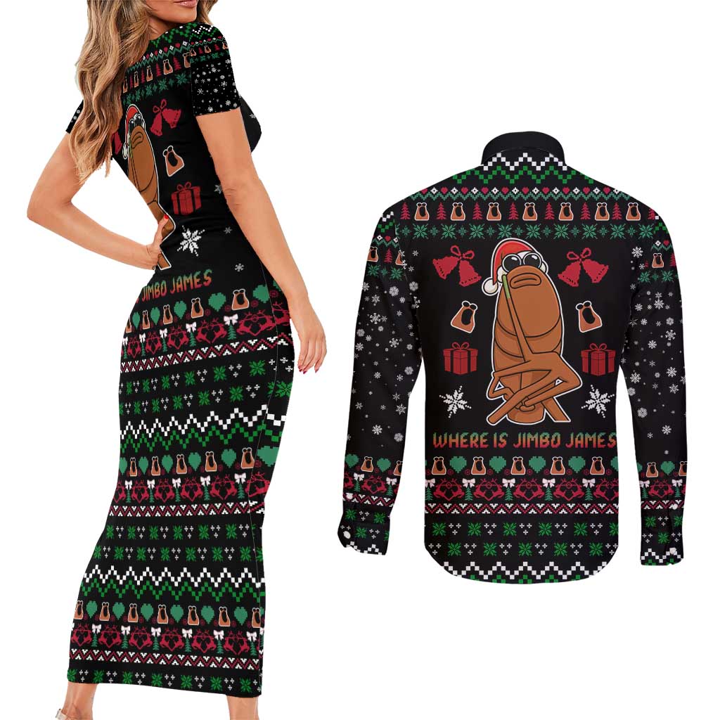 Where Is Jimbo James Marcus The Worm Couples Matching Short Sleeve Bodycon Dress and Long Sleeve Button Shirt Xmas Holiday Patterns - Wonder Print Shop