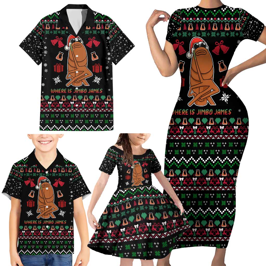Where Is Jimbo James Marcus The Worm Family Matching Short Sleeve Bodycon Dress and Hawaiian Shirt Xmas Holiday Patterns - Wonder Print Shop
