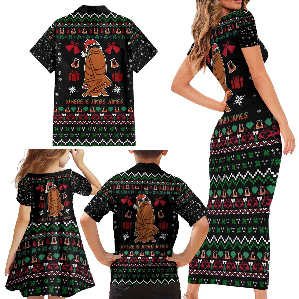 Where Is Jimbo James Marcus The Worm Family Matching Short Sleeve Bodycon Dress and Hawaiian Shirt Xmas Holiday Patterns - Wonder Print Shop