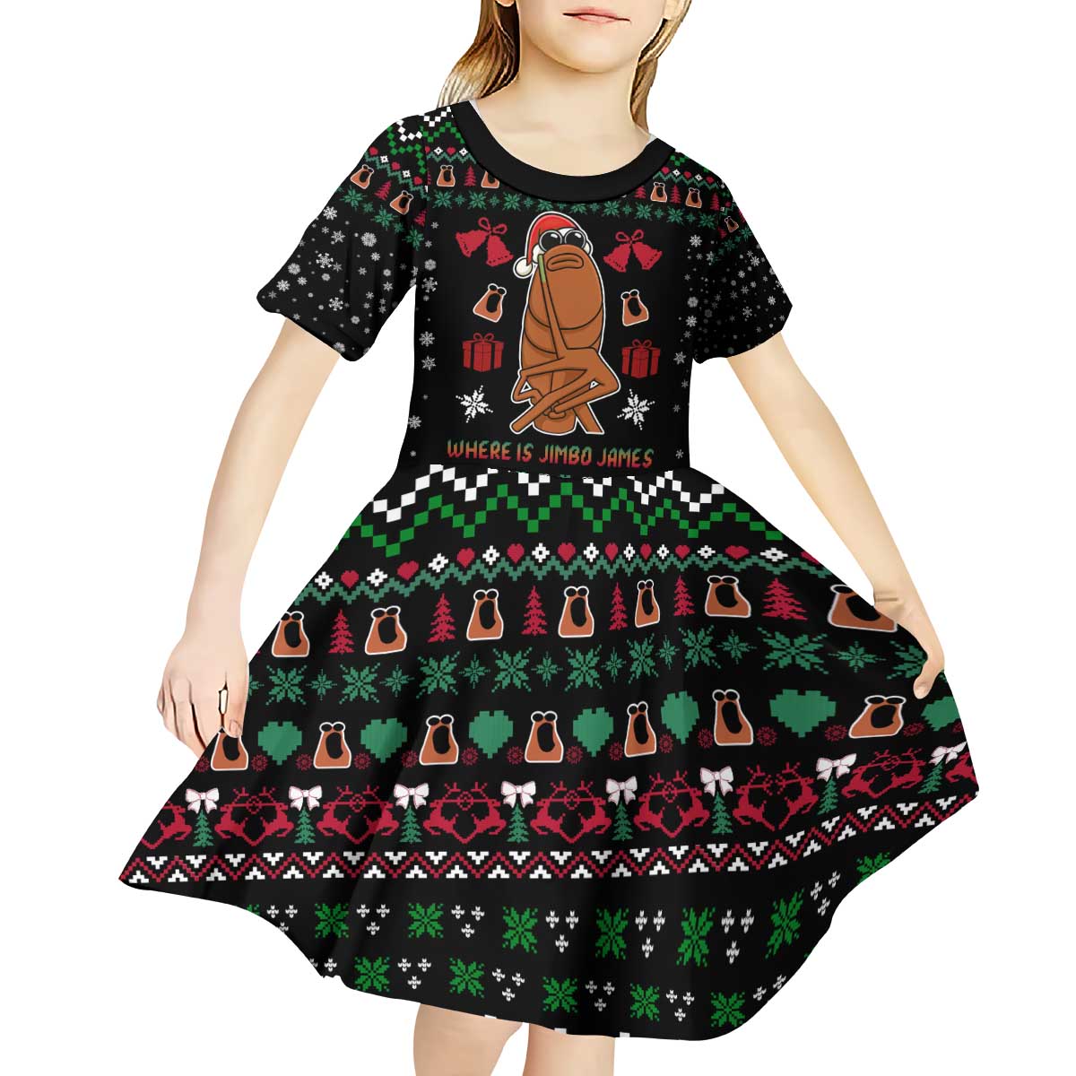 Where Is Jimbo James Marcus The Worm Kid Short Sleeve Dress Xmas Holiday Patterns - Wonder Print Shop