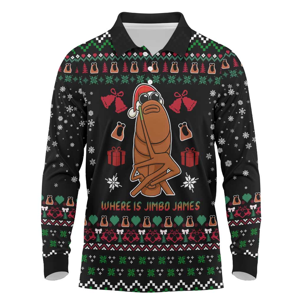 Where Is Jimbo James Marcus The Worm Long Sleeve Polo Shirt Xmas Holiday Patterns - Wonder Print Shop