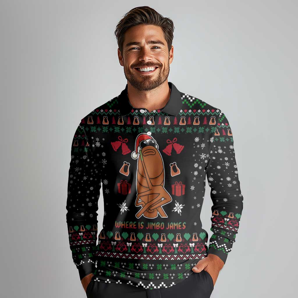 Where Is Jimbo James Marcus The Worm Long Sleeve Polo Shirt Xmas Holiday Patterns - Wonder Print Shop