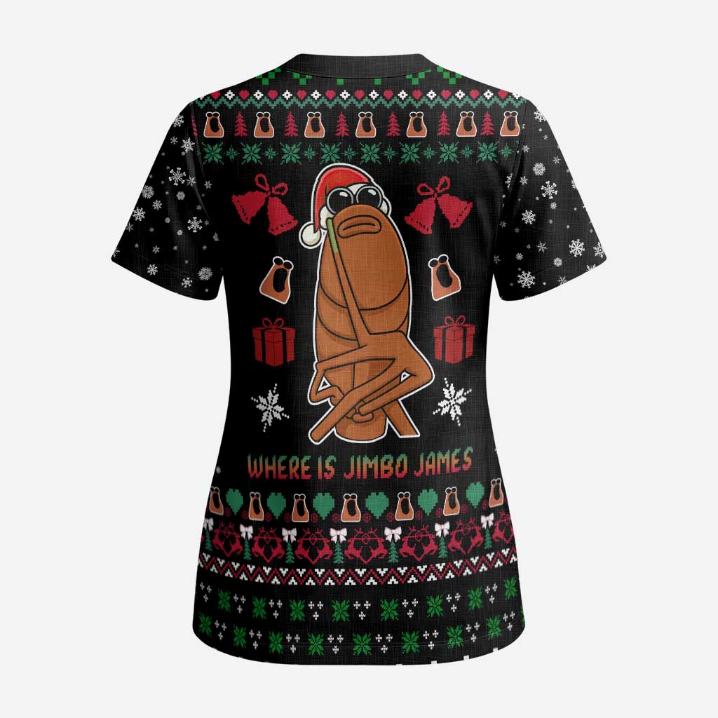 Where Is Jimbo James Marcus The Worm Scrub Top Xmas Holiday Patterns - Wonder Print Shop