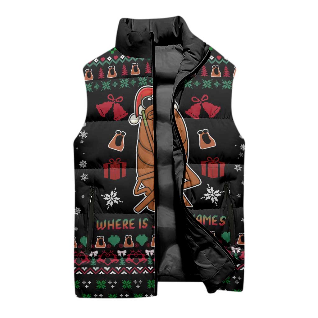 Where Is Jimbo James Marcus The Worm Sleeveless Puffer Jacket Xmas Holiday Patterns - Wonder Print Shop