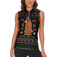 Where Is Jimbo James Marcus The Worm Women Sleeveless Polo Shirt Xmas Holiday Patterns - Wonder Print Shop