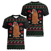 Where Is Jimbo James Marcus The Worm Women V-Neck T-Shirt Xmas Holiday Patterns - Wonder Print Shop