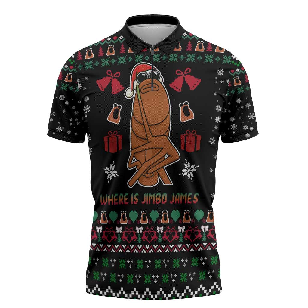 Where Is Jimbo James Marcus The Worm Zipper Polo Shirt Xmas Holiday Patterns - Wonder Print Shop