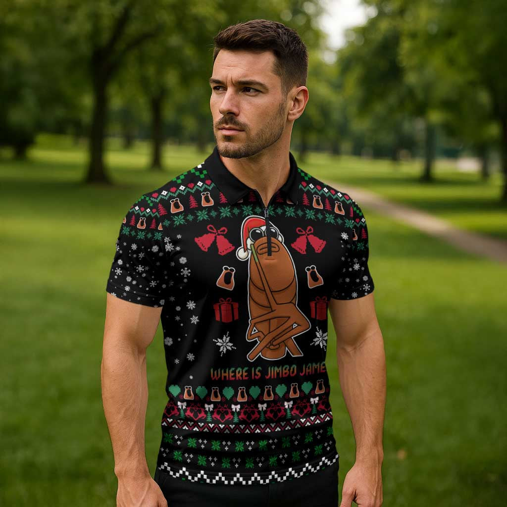 Where Is Jimbo James Marcus The Worm Zipper Polo Shirt Xmas Holiday Patterns - Wonder Print Shop