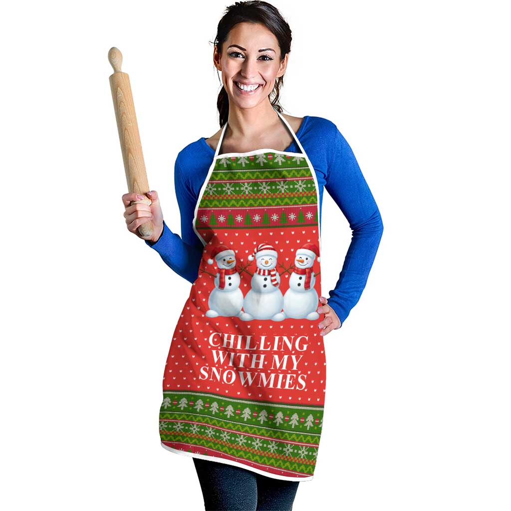 Chilling With My Snowmies Christmas Apron Xmas Holiday Patterns - Wonder Print Shop