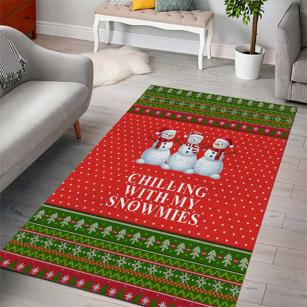 Chilling With My Snowmies Christmas Area Rug Xmas Holiday Patterns - Wonder Print Shop