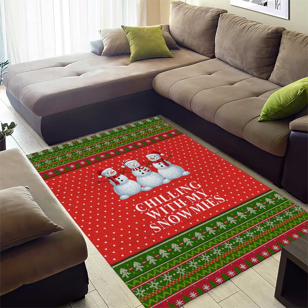 Chilling With My Snowmies Christmas Area Rug Xmas Holiday Patterns - Wonder Print Shop