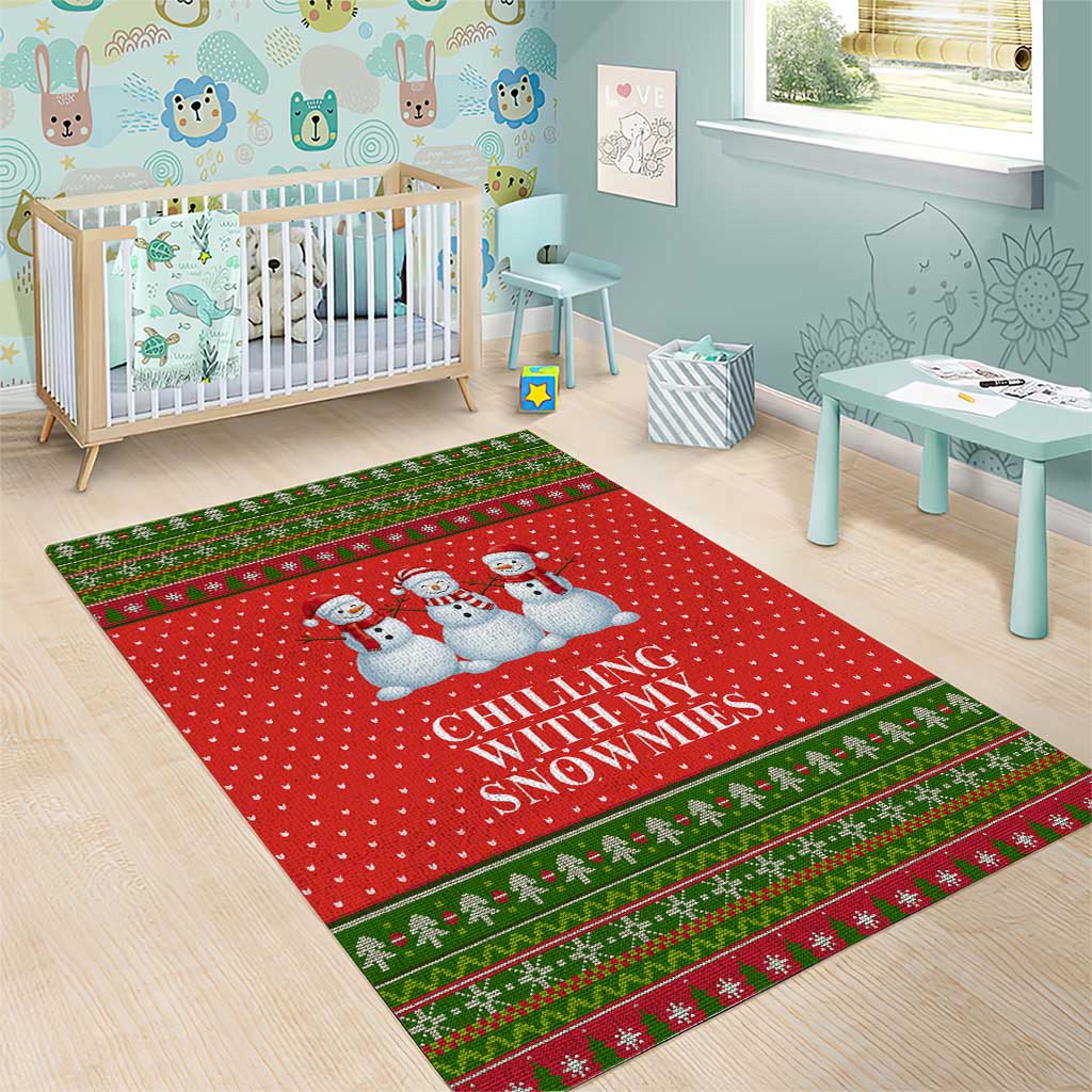 Chilling With My Snowmies Christmas Area Rug Xmas Holiday Patterns - Wonder Print Shop