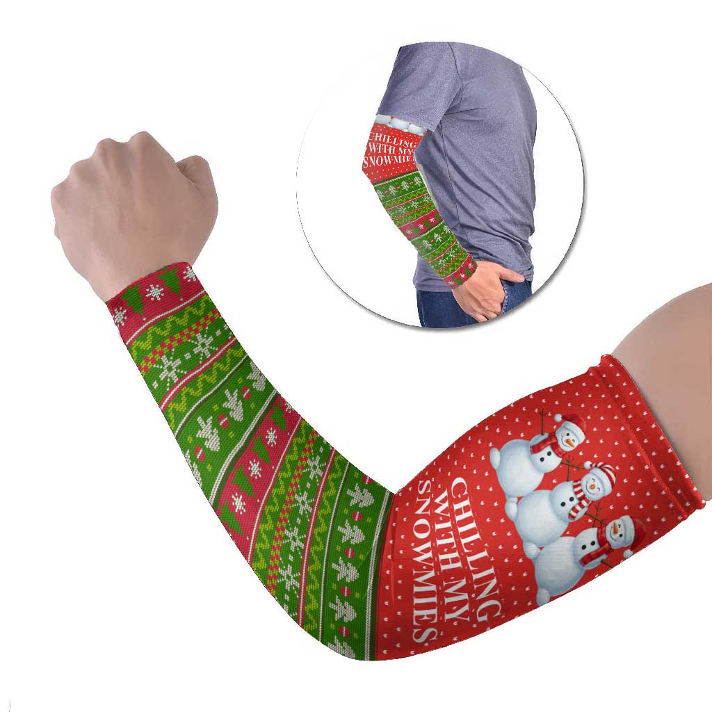Chilling With My Snowmies Christmas Arm Sleeves Xmas Holiday Patterns - Wonder Print Shop