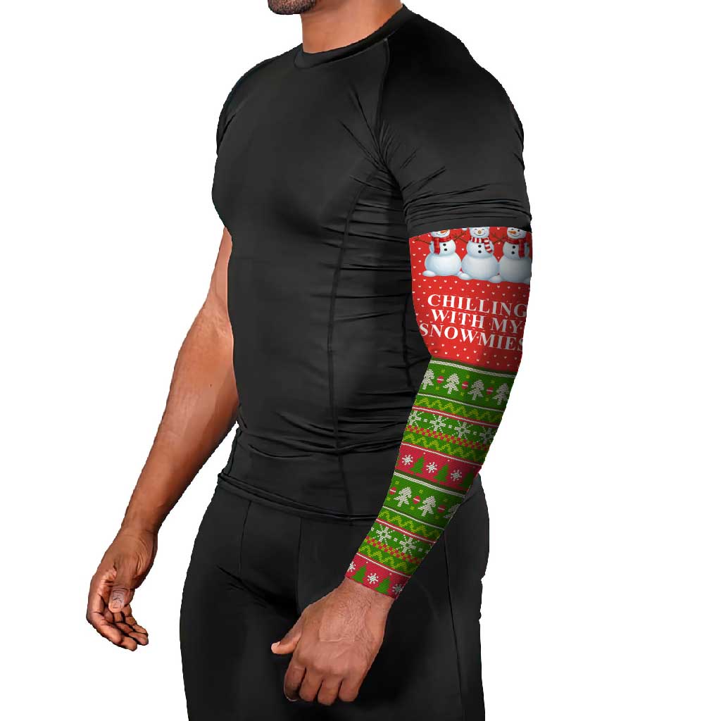 Chilling With My Snowmies Christmas Arm Sleeves Xmas Holiday Patterns - Wonder Print Shop