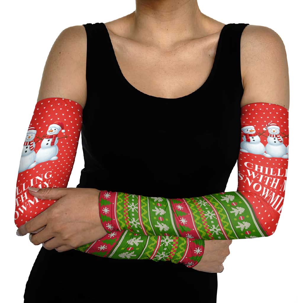 Chilling With My Snowmies Christmas Arm Sleeves Xmas Holiday Patterns - Wonder Print Shop