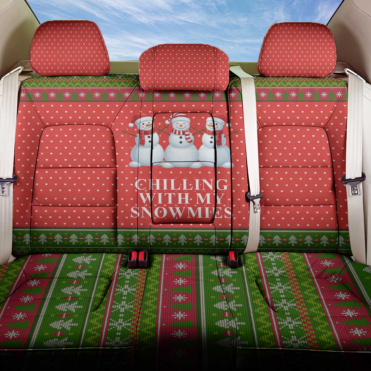 Chilling With My Snowmies Christmas Back Car Seat Cover Xmas Holiday Patterns - Wonder Print Shop