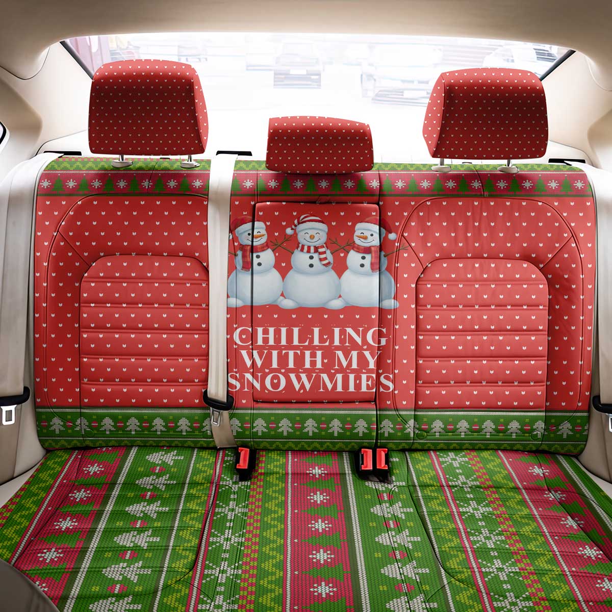 Chilling With My Snowmies Christmas Back Car Seat Cover Xmas Holiday Patterns - Wonder Print Shop