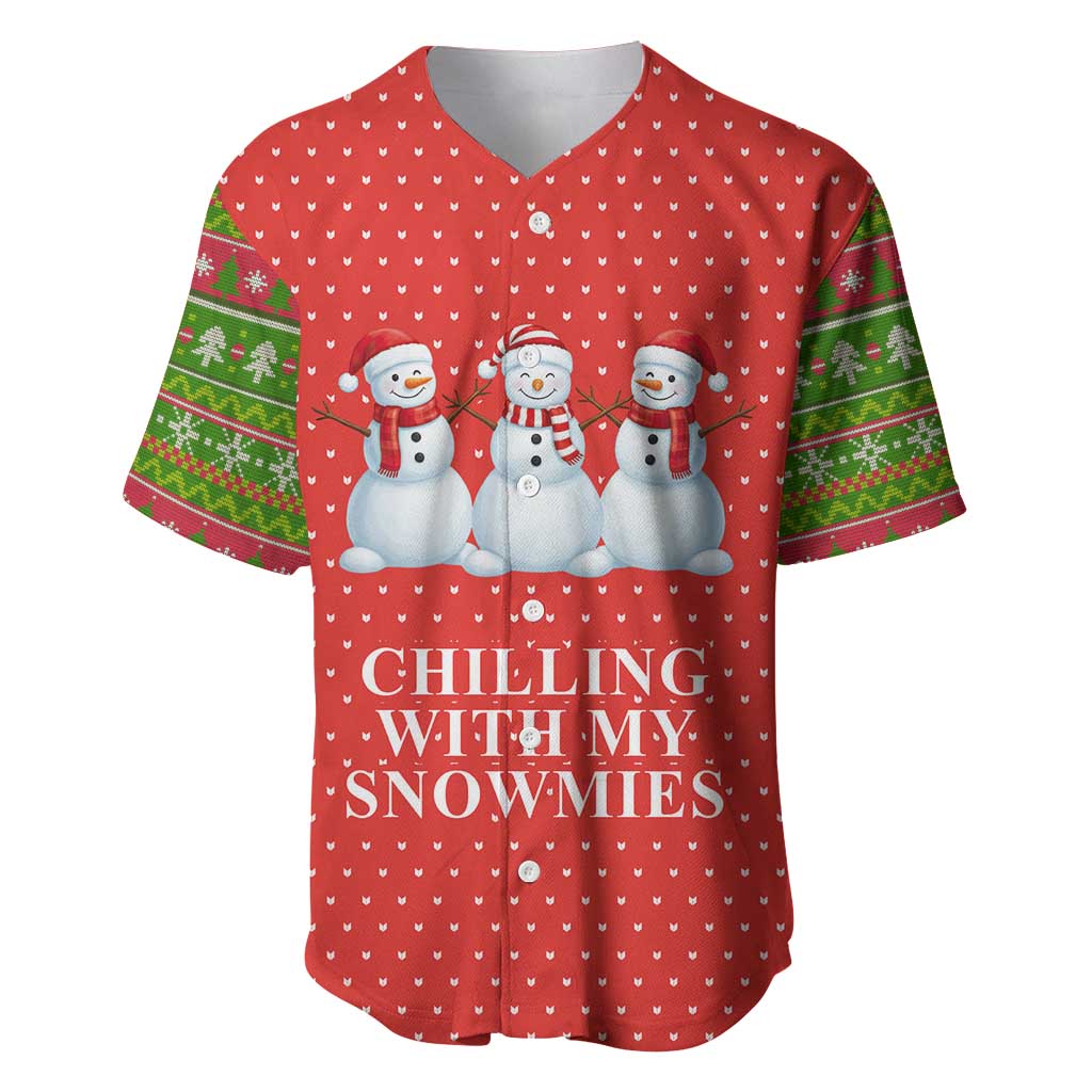 Chilling With My Snowmies Christmas Baseball Jersey Xmas Holiday Patterns - Wonder Print Shop