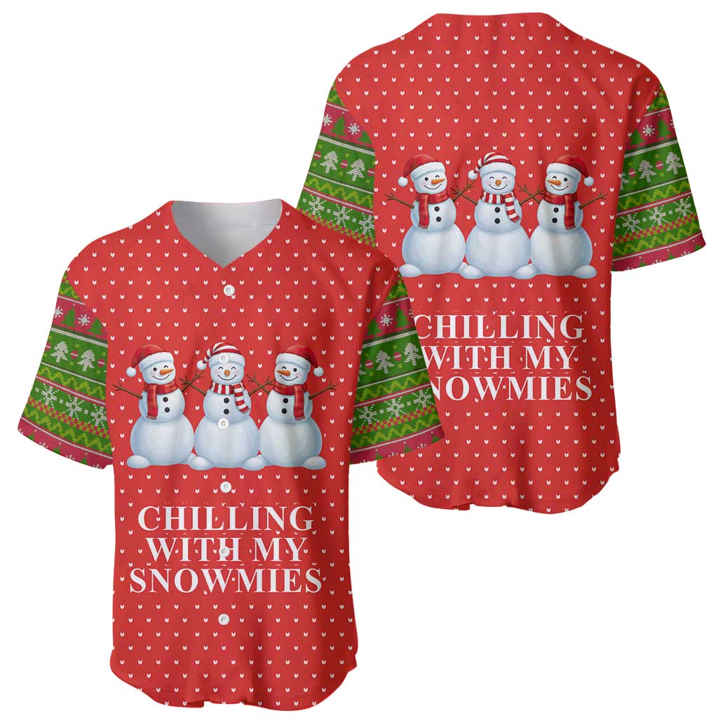 Chilling With My Snowmies Christmas Baseball Jersey Xmas Holiday Patterns - Wonder Print Shop