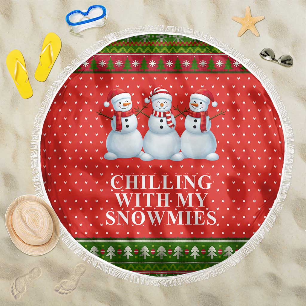 Chilling With My Snowmies Christmas Beach Blanket Xmas Holiday Patterns - Wonder Print Shop
