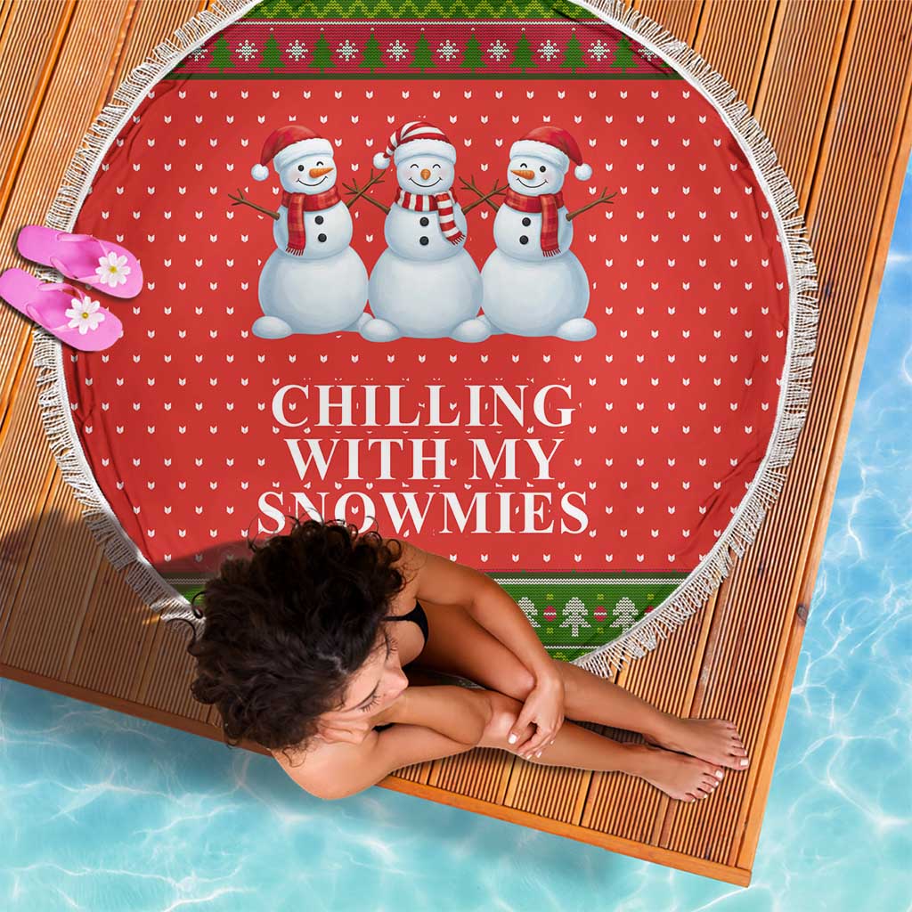 Chilling With My Snowmies Christmas Beach Blanket Xmas Holiday Patterns - Wonder Print Shop