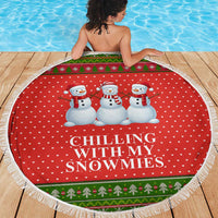 Chilling With My Snowmies Christmas Beach Blanket Xmas Holiday Patterns - Wonder Print Shop