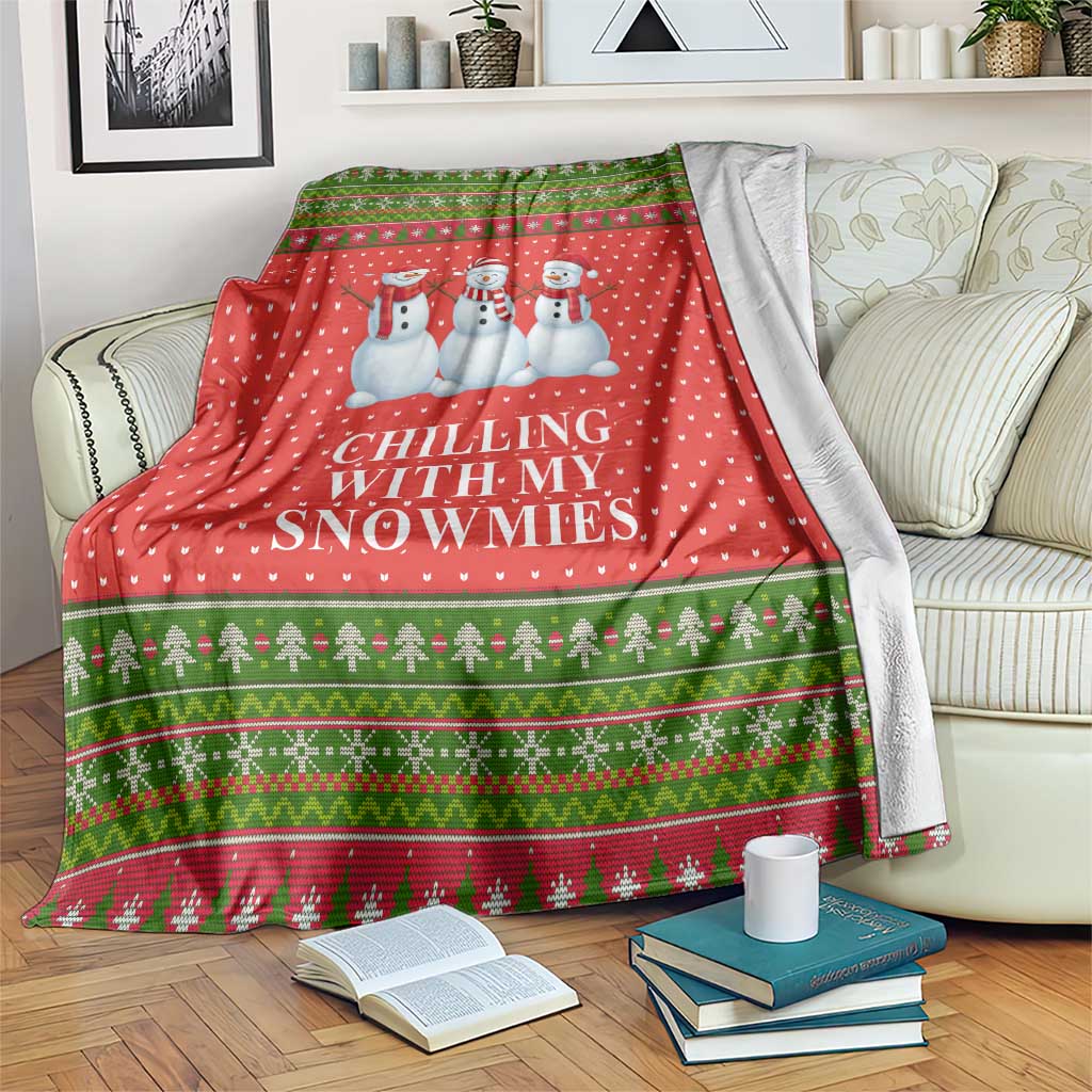 Chilling With My Snowmies Christmas Blanket Xmas Holiday Patterns - Wonder Print Shop
