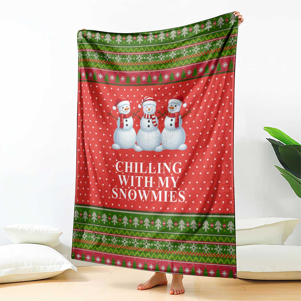Chilling With My Snowmies Christmas Blanket Xmas Holiday Patterns - Wonder Print Shop