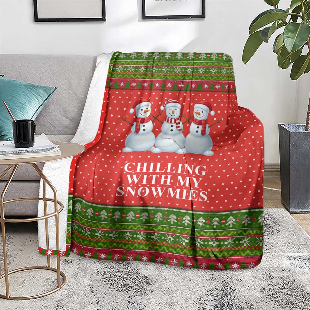 Chilling With My Snowmies Christmas Blanket Xmas Holiday Patterns - Wonder Print Shop