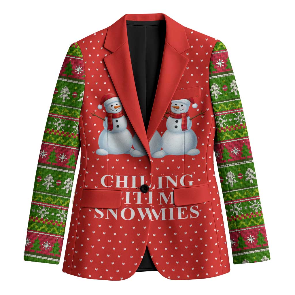 Chilling With My Snowmies Christmas Blazer Xmas Holiday Patterns - Wonder Print Shop