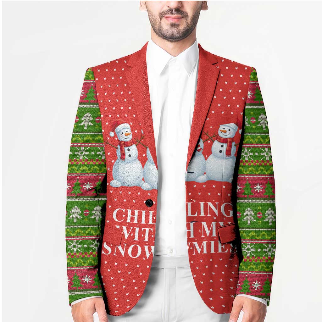Chilling With My Snowmies Christmas Blazer Xmas Holiday Patterns - Wonder Print Shop
