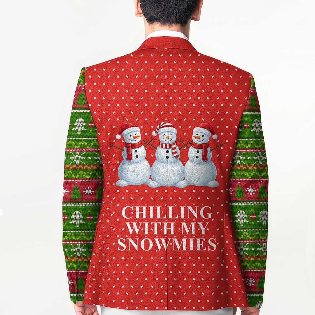 Chilling With My Snowmies Christmas Blazer Xmas Holiday Patterns - Wonder Print Shop
