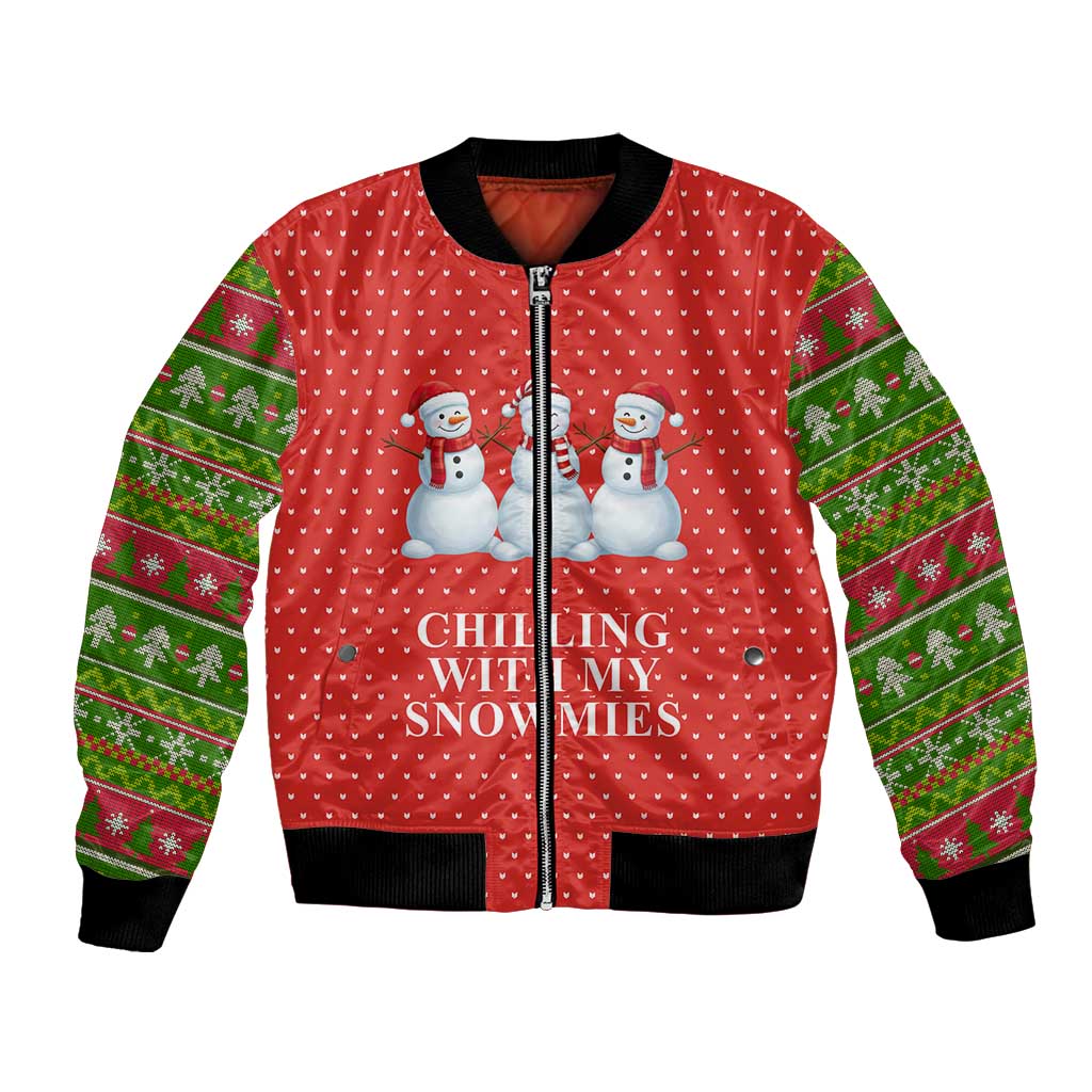 Chilling With My Snowmies Christmas Bomber Jacket Xmas Holiday Patterns - Wonder Print Shop