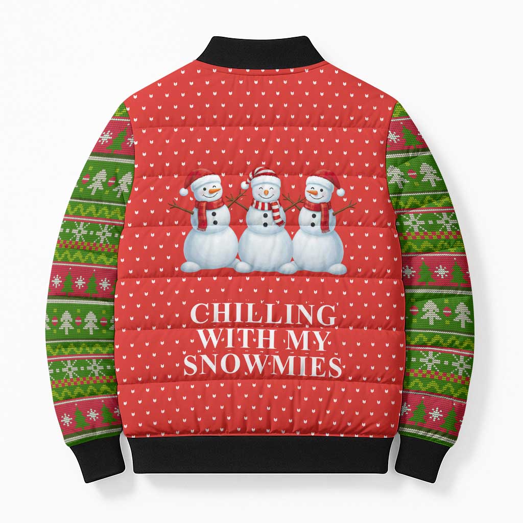 Chilling With My Snowmies Christmas Bomber Puffer Jacket Xmas Holiday Patterns - Wonder Print Shop
