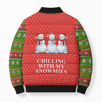 Chilling With My Snowmies Christmas Bomber Puffer Jacket Xmas Holiday Patterns - Wonder Print Shop