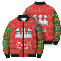 Chilling With My Snowmies Christmas Bomber Puffer Jacket Xmas Holiday Patterns - Wonder Print Shop