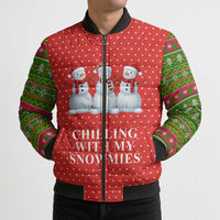 Chilling With My Snowmies Christmas Bomber Puffer Jacket Xmas Holiday Patterns - Wonder Print Shop