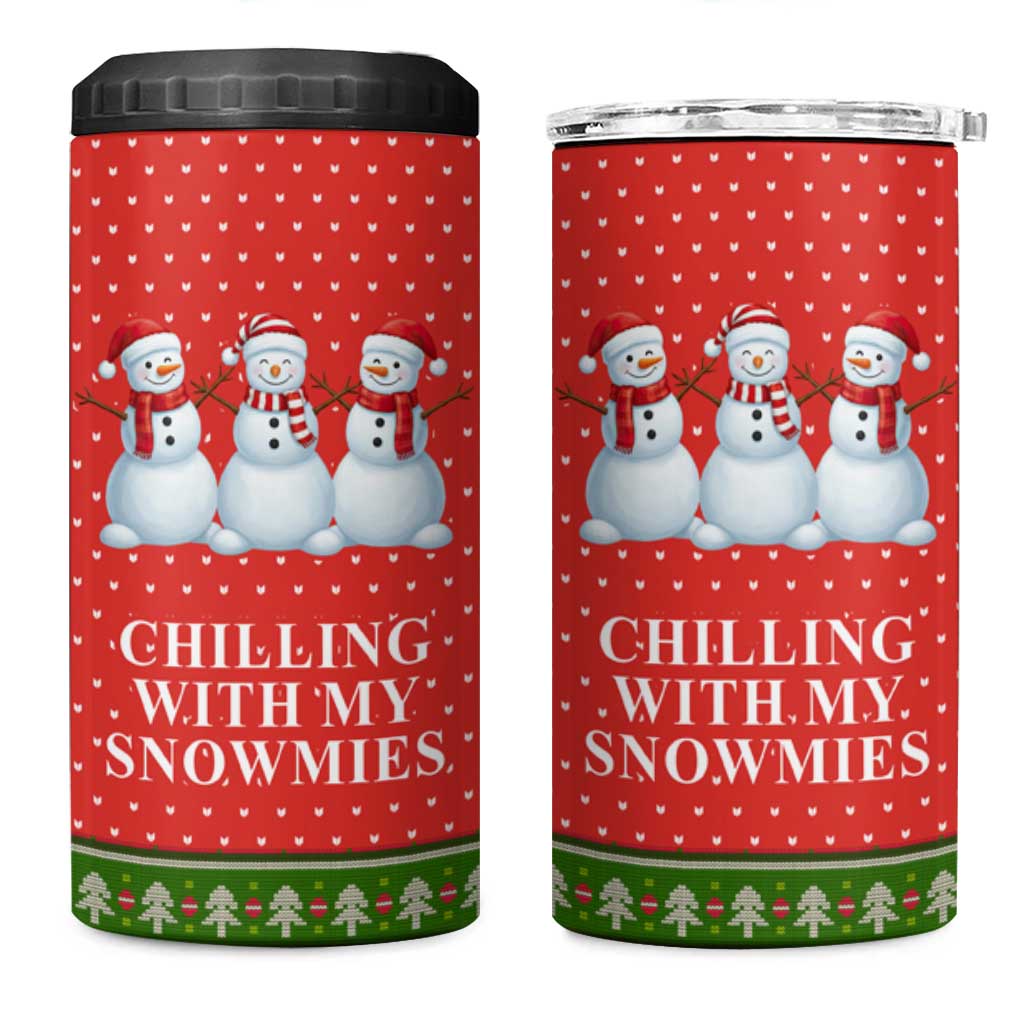 Chilling With My Snowmies Christmas 4 in 1 Can Cooler Tumbler Xmas Holiday Patterns - Wonder Print Shop