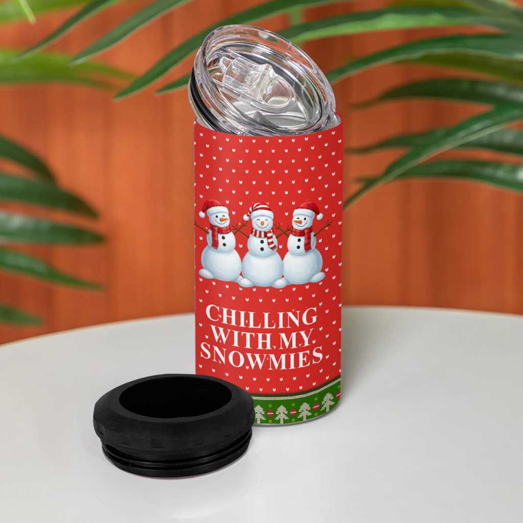 Chilling With My Snowmies Christmas 4 in 1 Can Cooler Tumbler Xmas Holiday Patterns - Wonder Print Shop